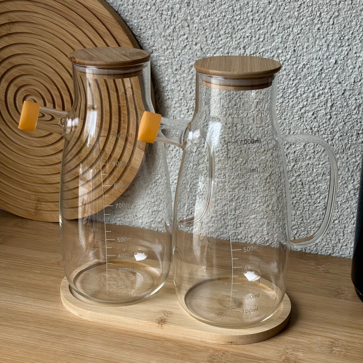 Sahana Bambu Standlı Borosilikat İkili Yağdanlık Seti 1 Litre