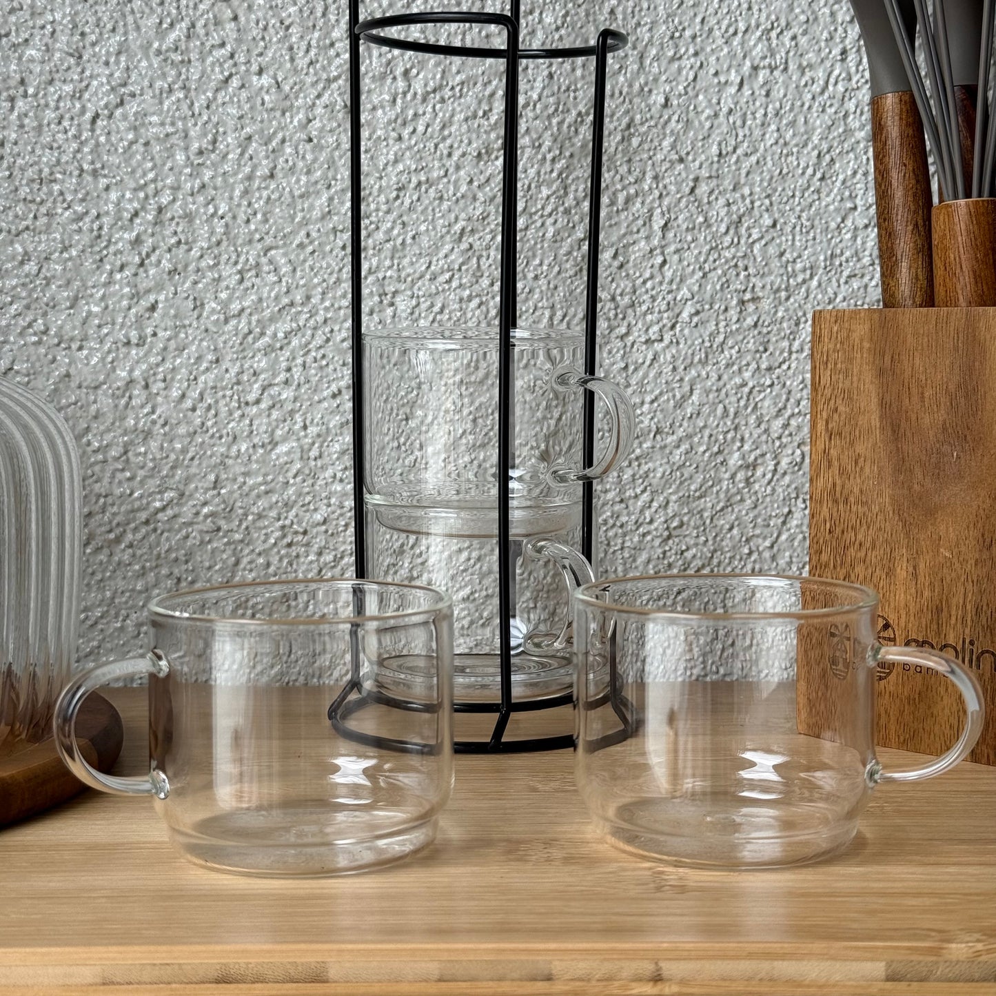 Milay Metal Standlı Nescafe Cam Kupa Seti