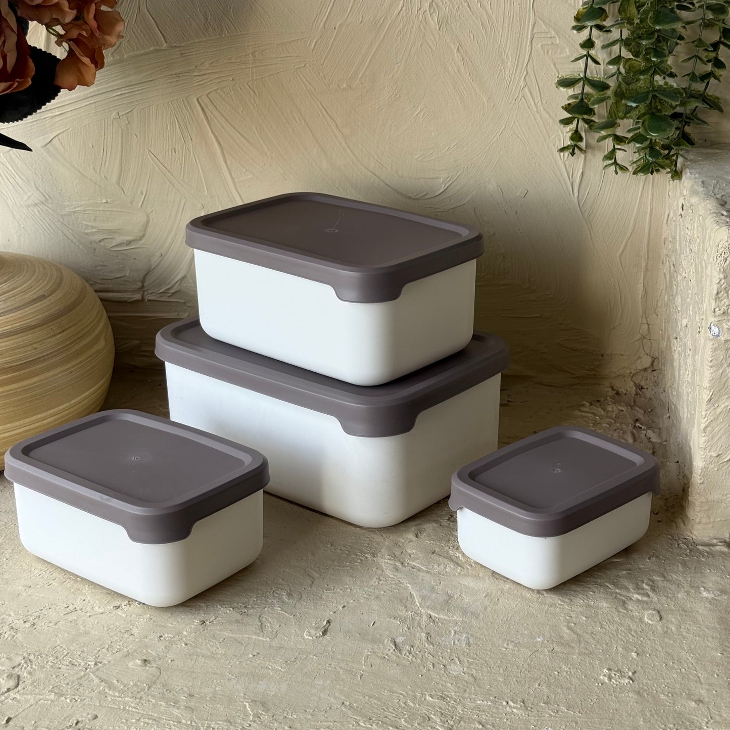 Elis 4 lü Dikdörtgen Saklama Kabı Seti Krem KOD:275