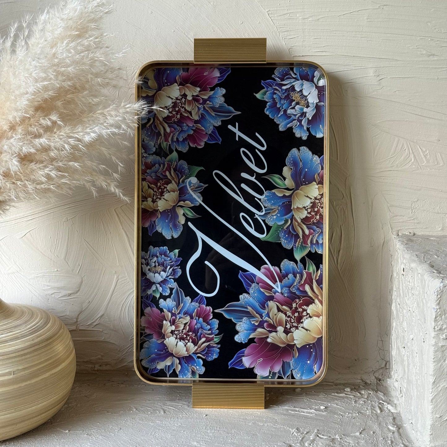 Arow Velvet Gold Desenli Cam Tepsi KOD:1207