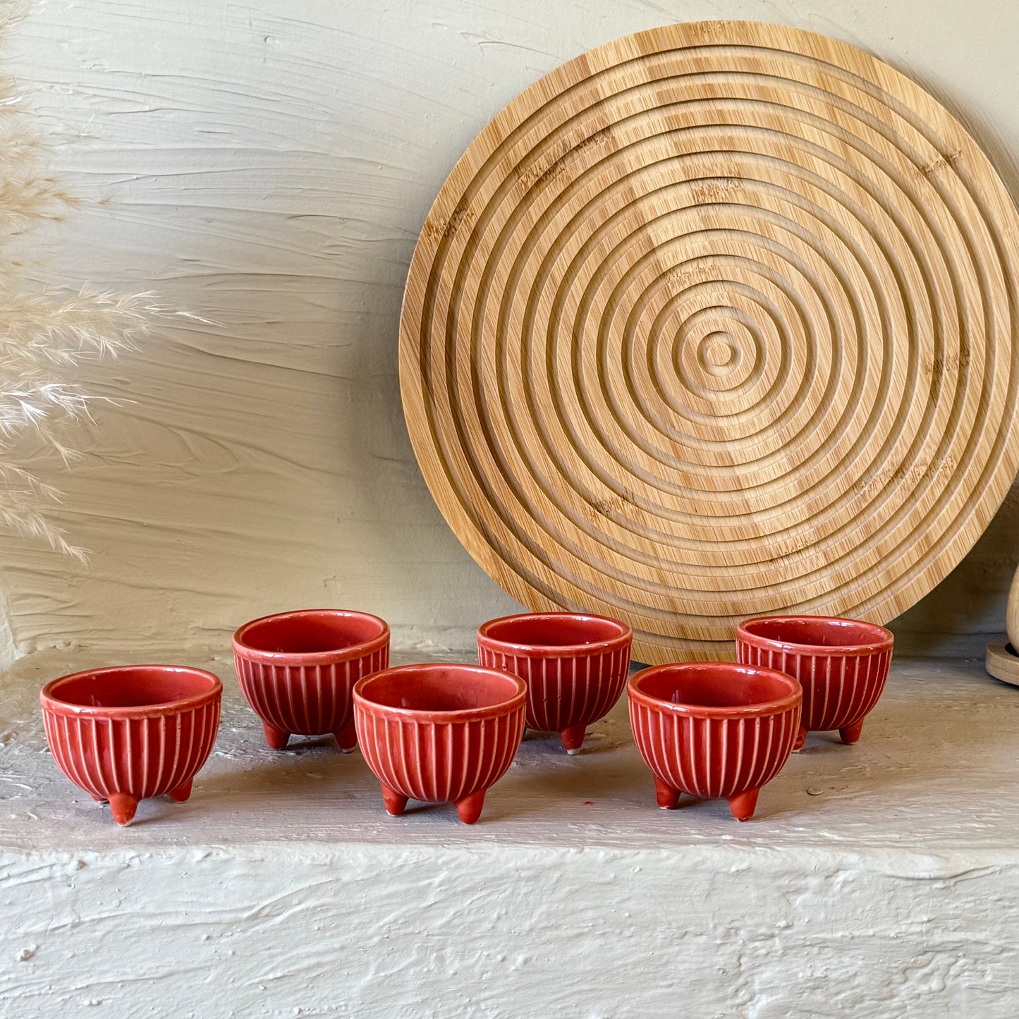 Porline Ayaklı Porselen Lokumluk Sosluk Seti 6 Kişilik Kırmızı