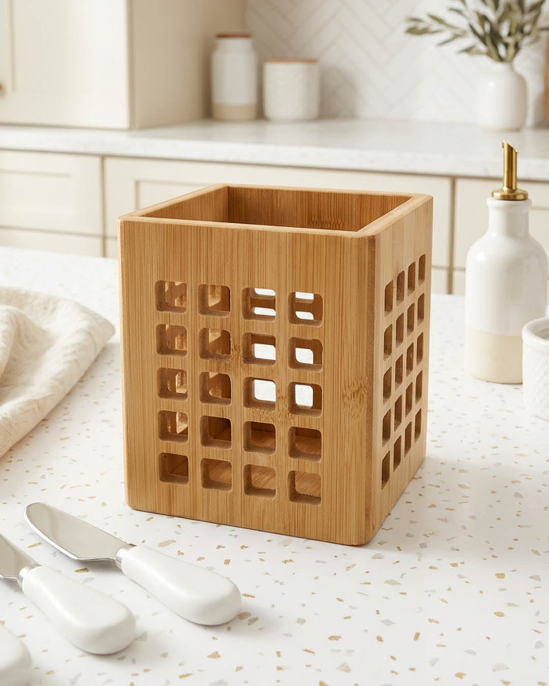 Bambu Kaşıklıklı 5 Parça Doğal Bambu Mutfak Gereçleri Seti