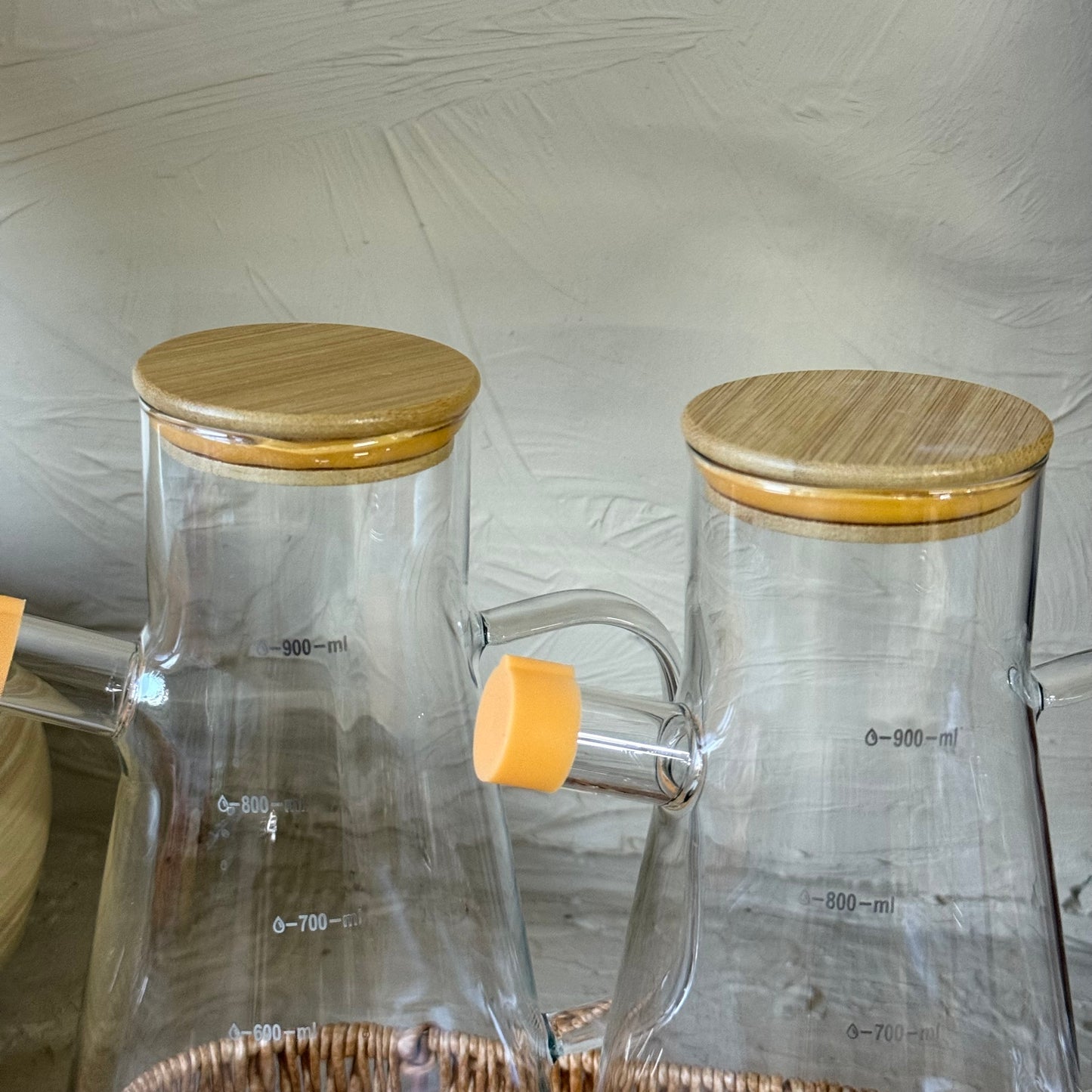 Valley Rattan Standlı İkili Borosilikat Yağdanlık Seti 900 ml