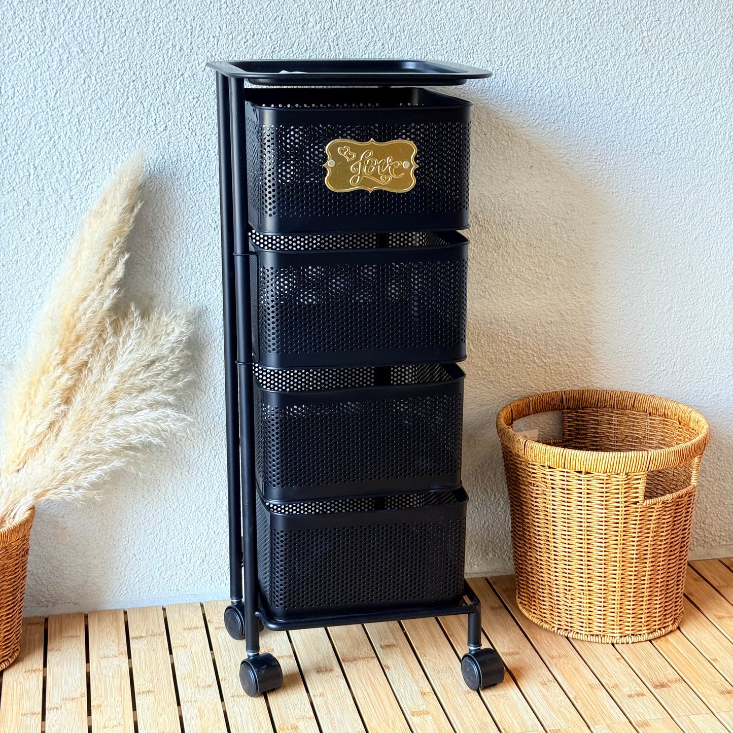 Evanev 4 Katlı Açılır Kapanır Tekerlikli Kare Ferforje Sebzelik Siyah KOD:1057K