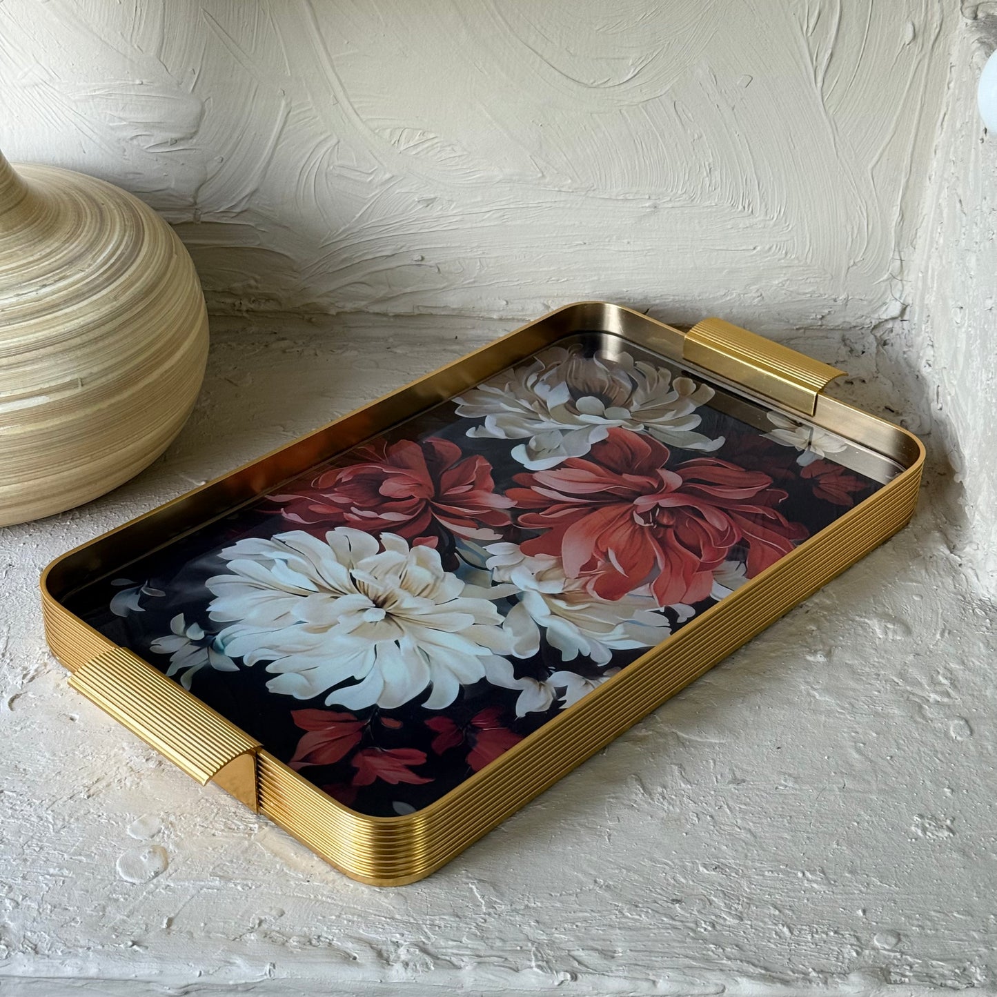 Arow  Gold Desenli Cam Tepsi KOD:1204