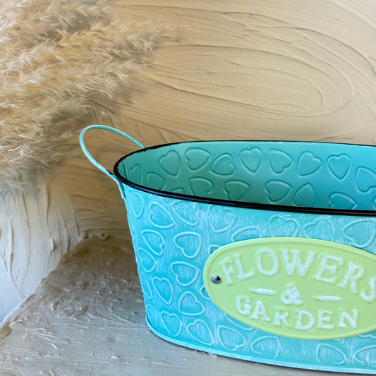 Tutku Vintage Oval Metal Kulplu Saksı Turkuaz KOD:3458