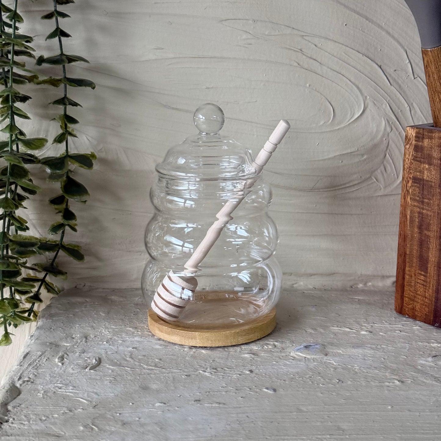 Tutku Bambu Standlı Borosilikat Cam Bal Kavanoz KOD:KR-075