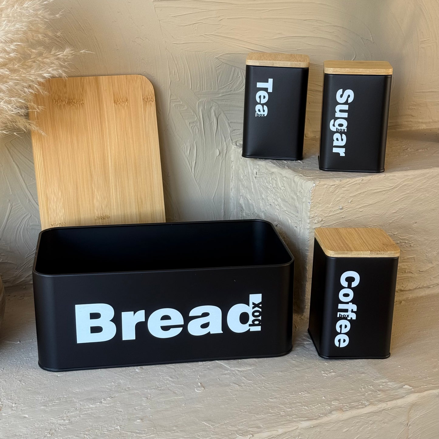 Vintage Bambu Kapaklı Ekmeklik Kavanoz Seti Siyah KOD:345