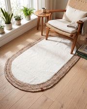 Arven Jüt ve Peluş Oval Halı - Doğal ve Lüks Dokunuş (80x150cm)Kahve