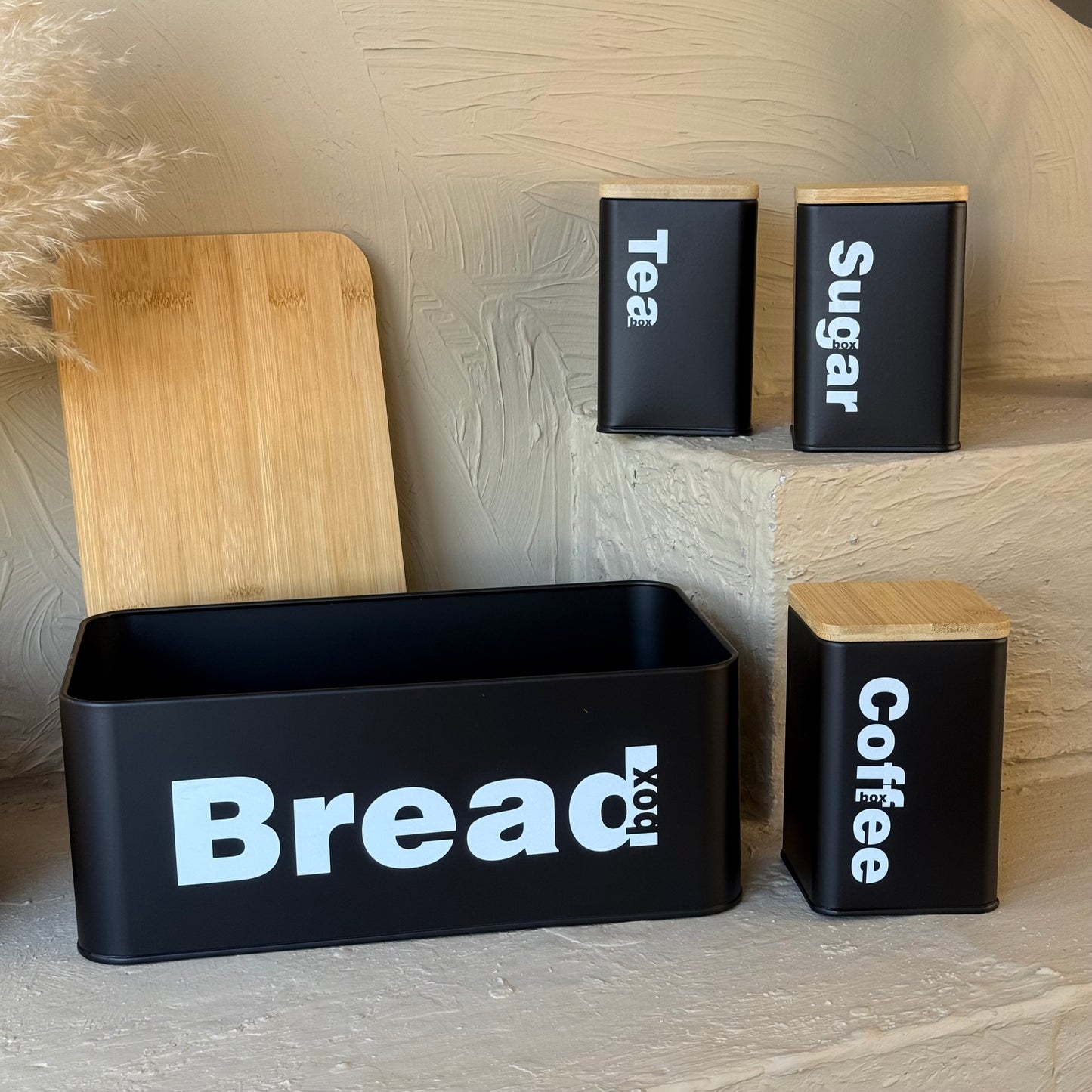 Vintage Bambu Kapaklı Ekmeklik Kavanoz Seti Siyah KOD:345