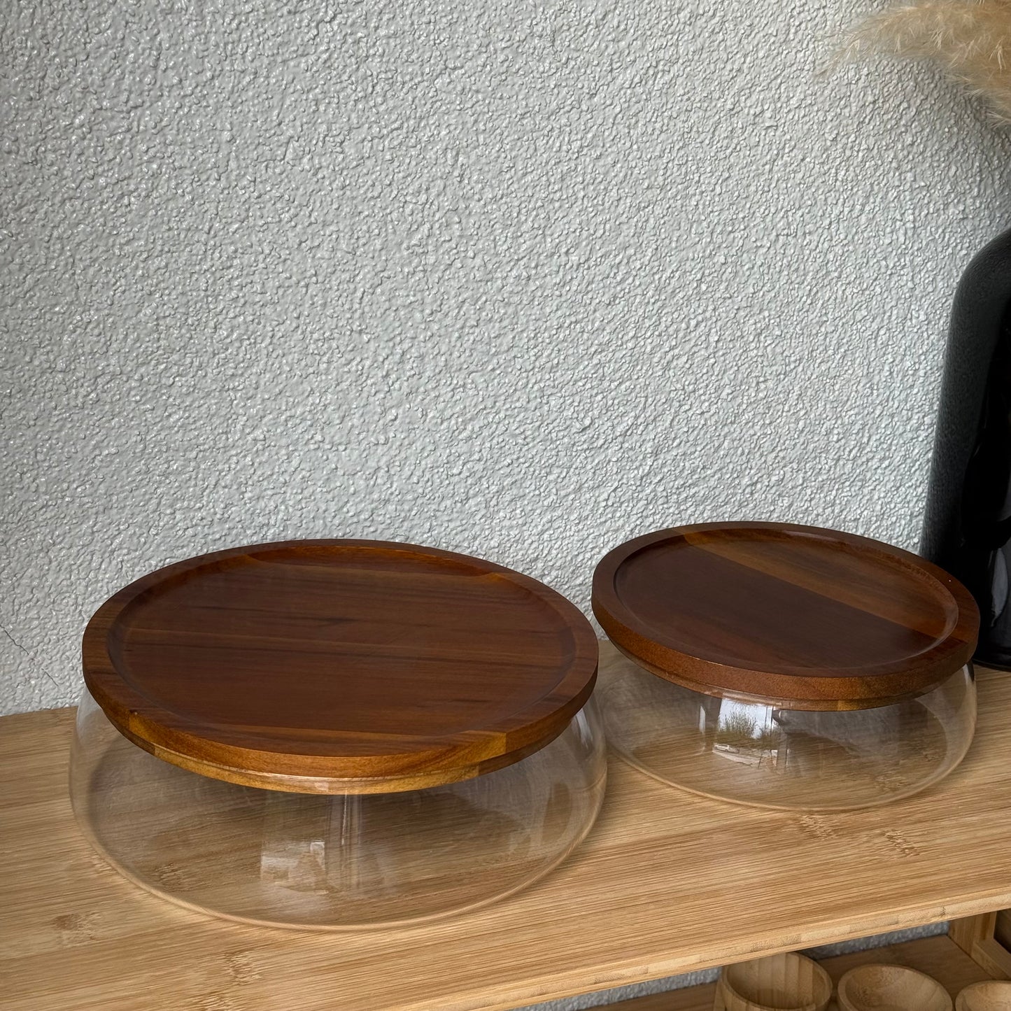 Milay İki Boy Akasya Kapaklı Cam Saklama Kabı KOD:245