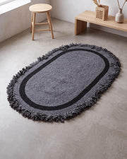 Tuuli Natural Halka Desenli El Dokuma Jüt Oval Halı – Premium Dekoratif Tasarım Gri-Siyah 80x150