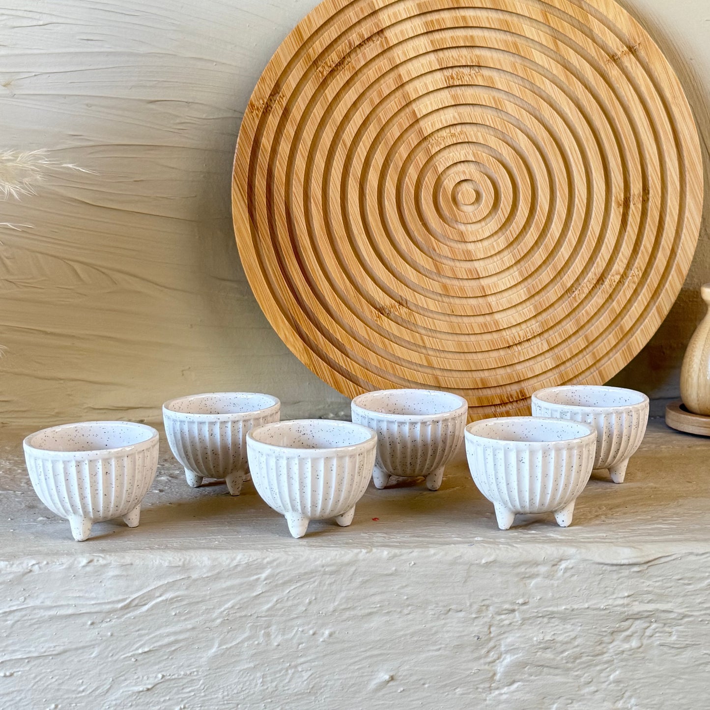 Porline Ayaklı Porselen Lokumluk Sosluk Seti 6 Kişilik Krem