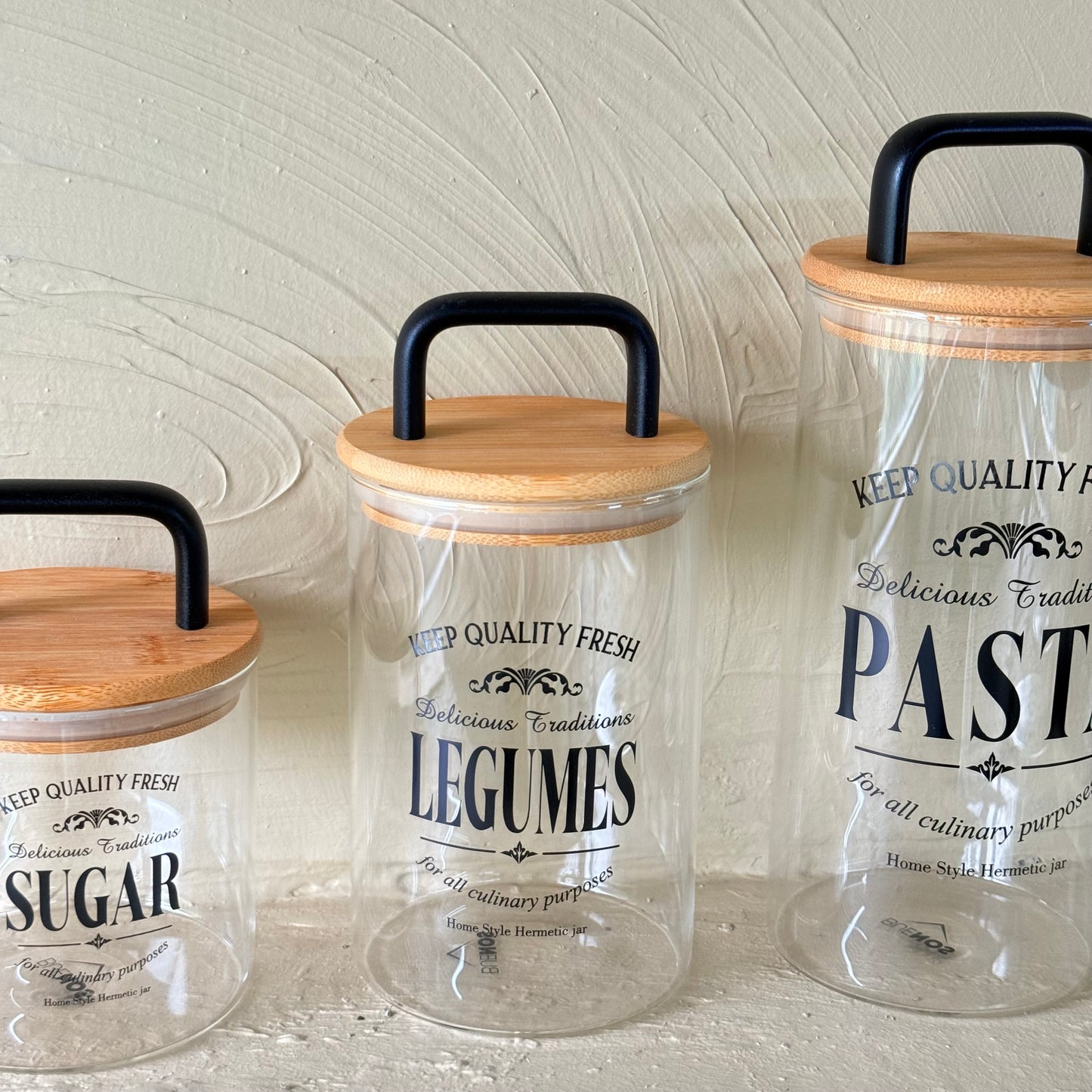 Buenos Bambu Kapaklı 3 Boy Erzak Kabı Seti