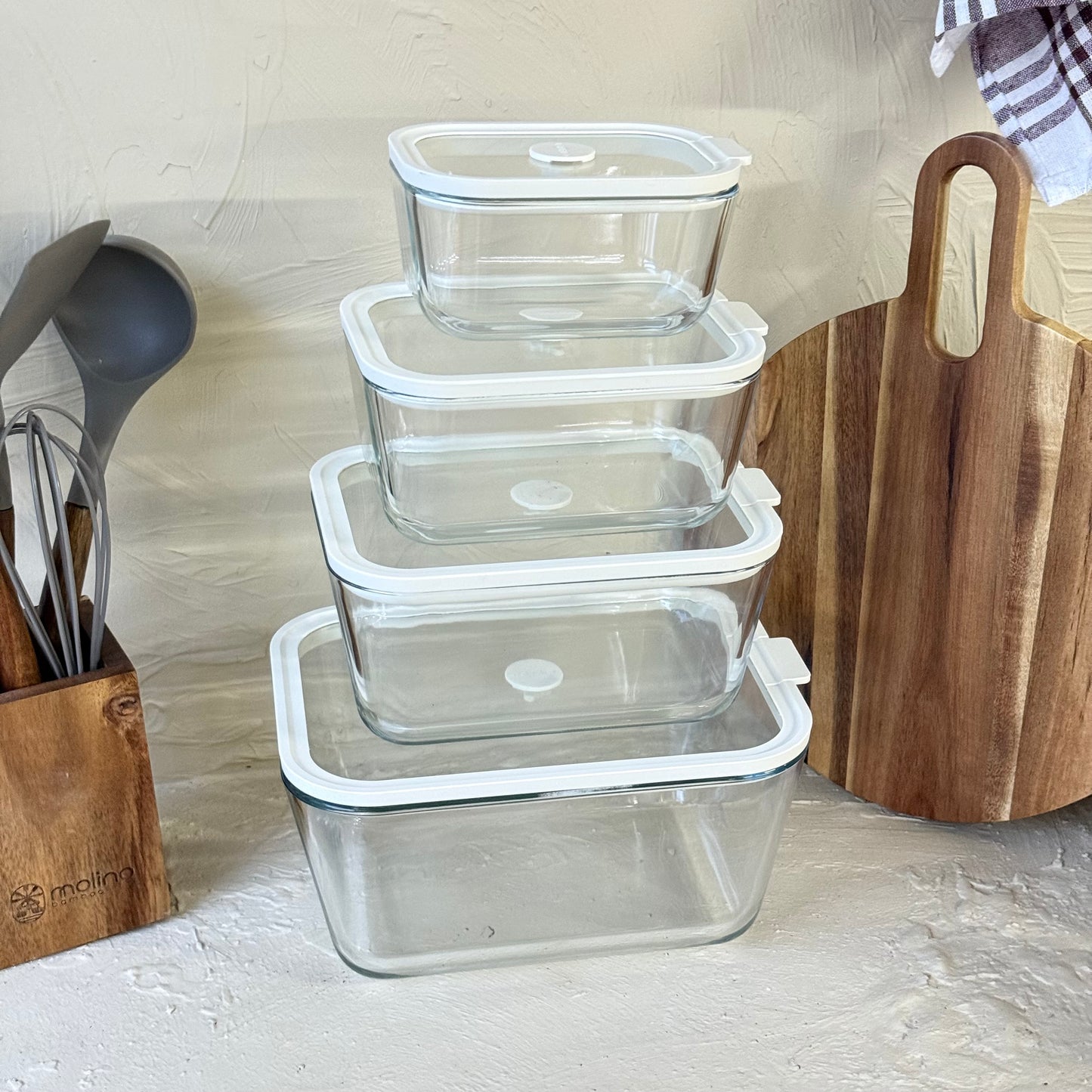 Arow Heilo Cam 4 Lü Saklama Kabı Krem Kapaklı KOD:6664