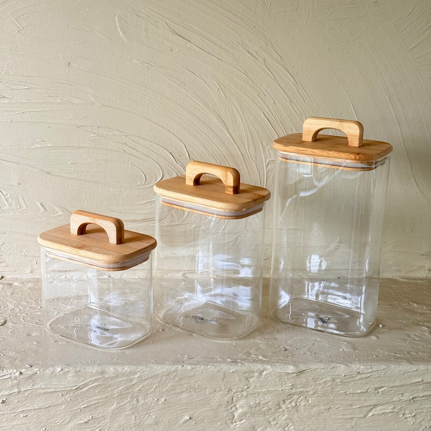 Buenos Dikdörtgen Model Akasya Ağacı Kapaklı 3 Boy Erzak Kavanoz Seti