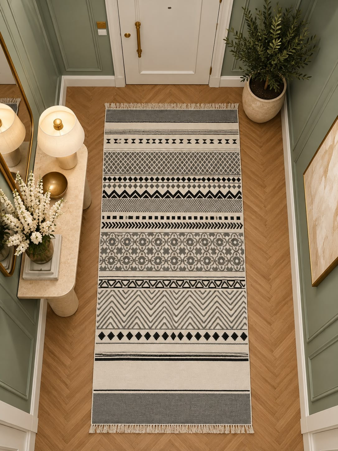 İskandinav Desenli Pamuklu Dokuma Kilim - Vizon Gri  Kilim (120x180 cm)