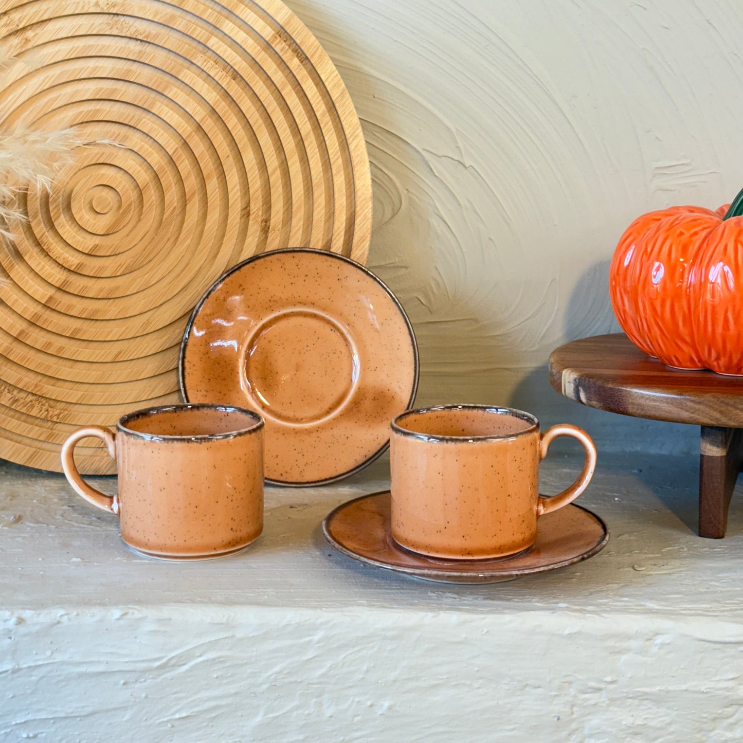 Porline İkili Porselen Kahve Fincan Seti Kiremit