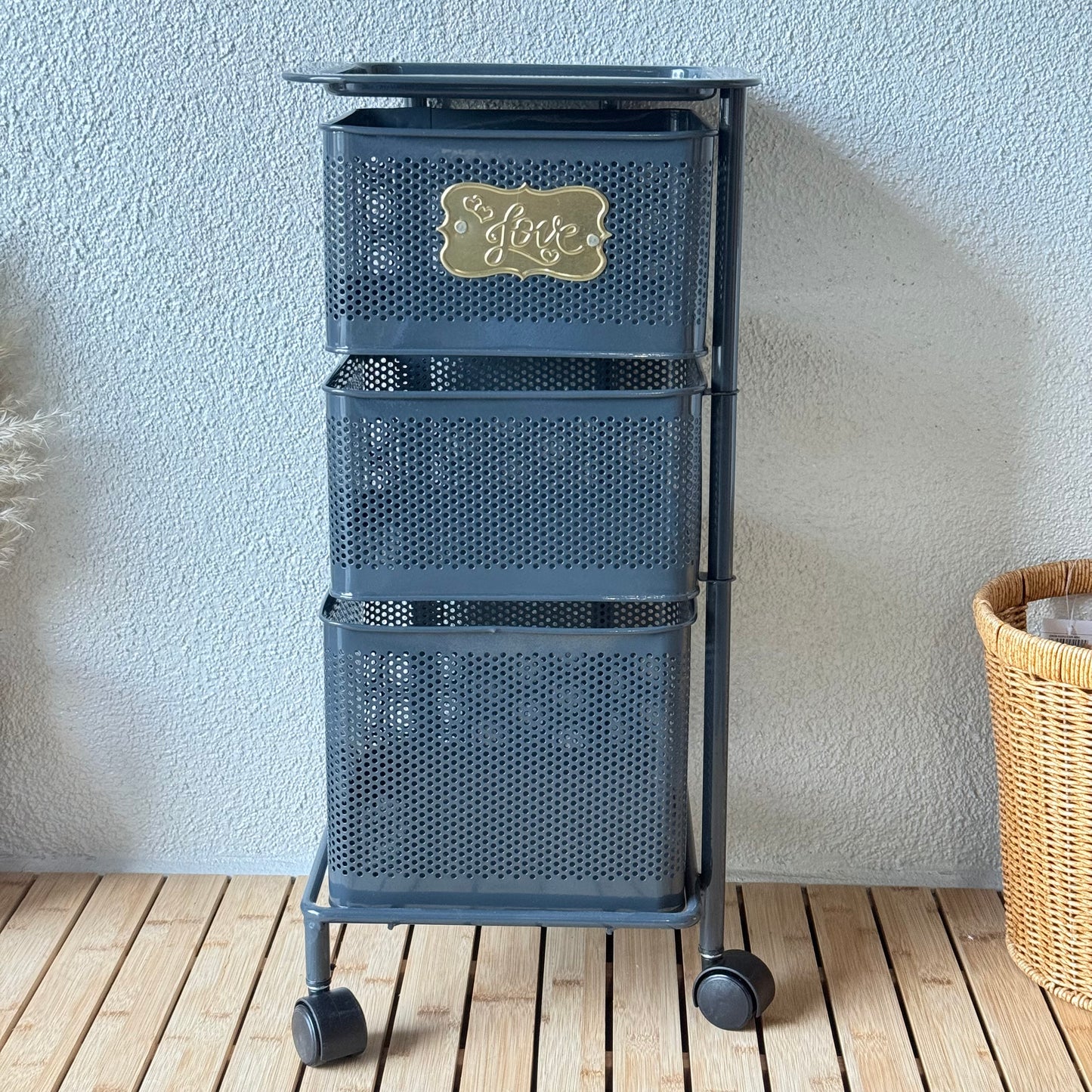 Evanev 3 Katlı Açılır Kapanır Tekerlikli Kare Ferforje Sebzelik Gri KOD:1058K