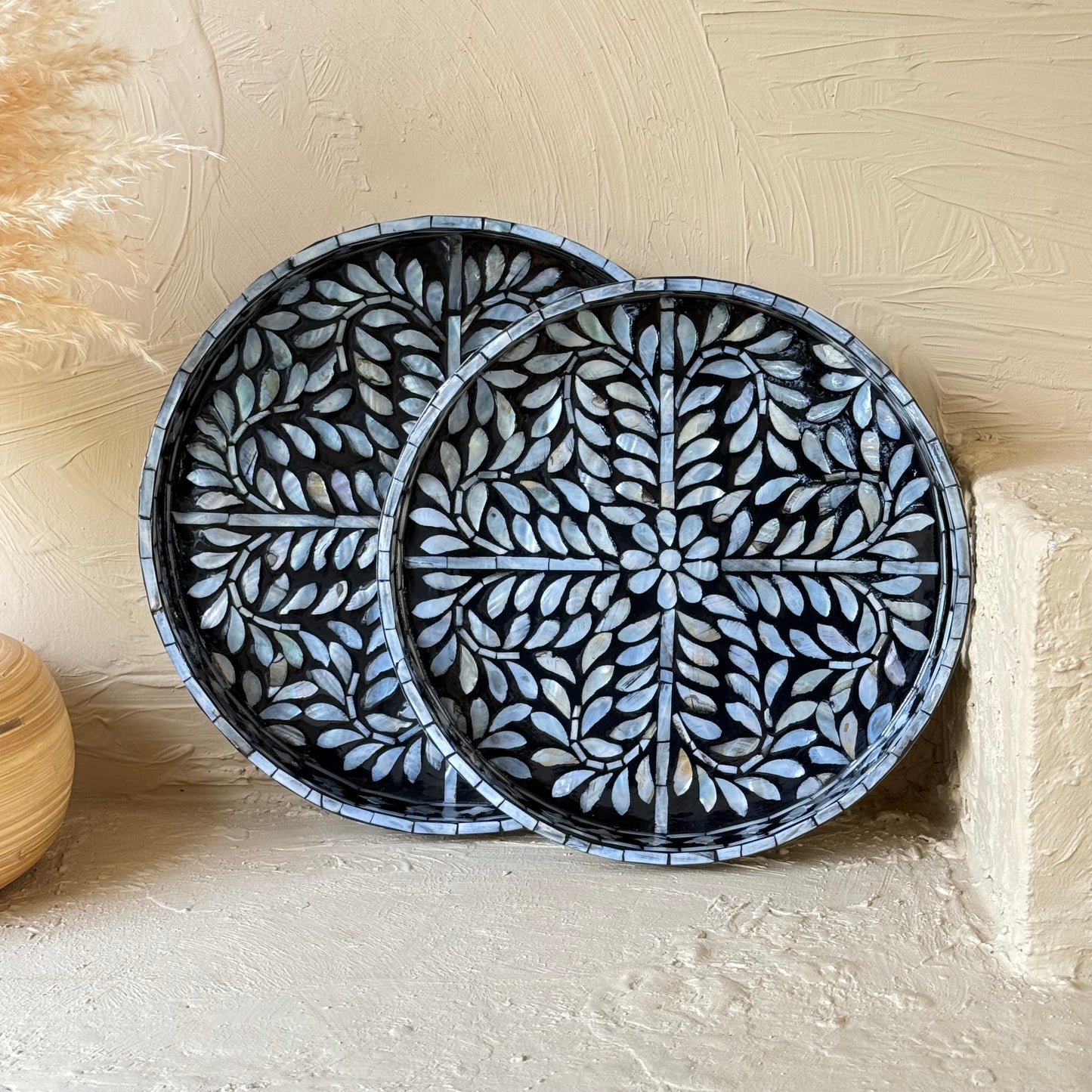 SVR Sedef İkili Yuvarlak Tepsi Seti KOD:61832 Siyah