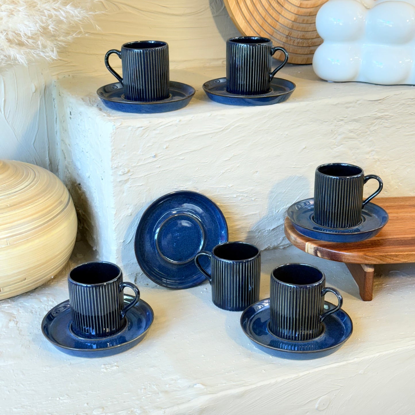 Porline Eliza Porselen Kahve Fincan Seti 6 Kişilik Mavi-Siyah