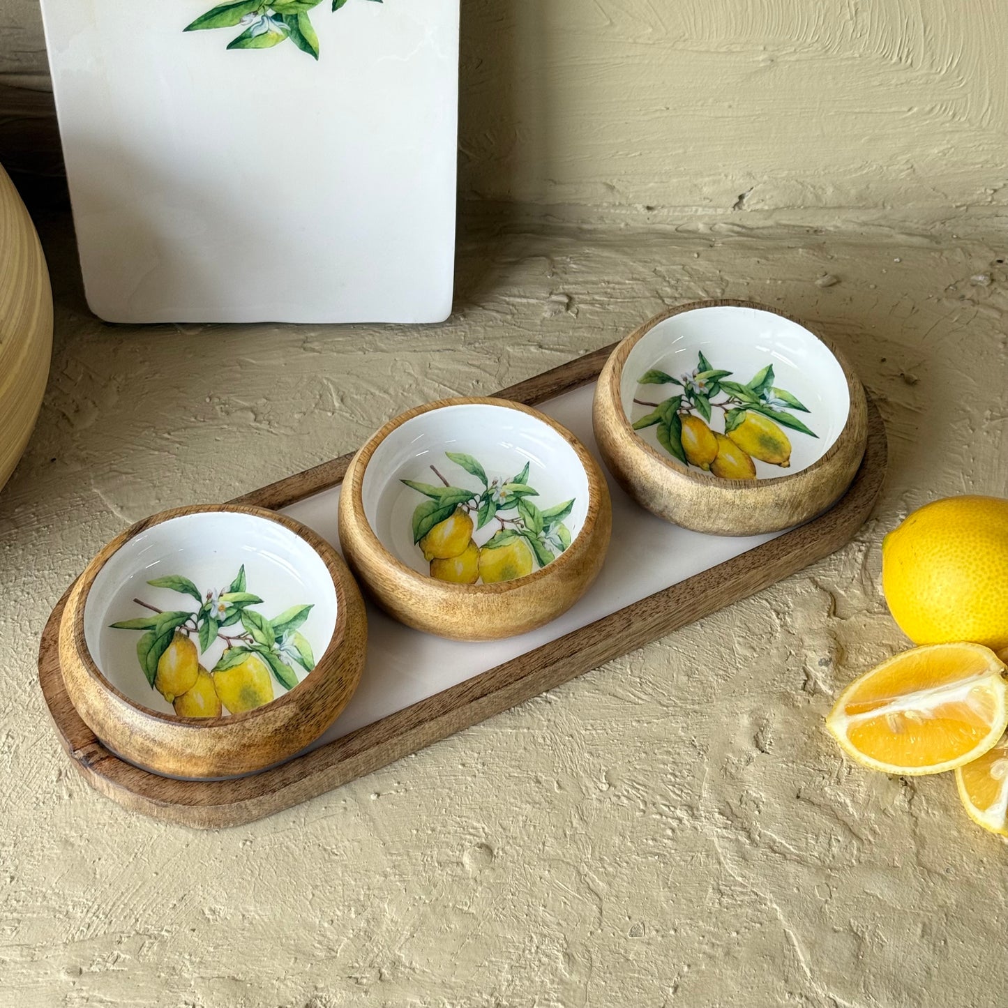 Selin Oval Standlı 3 lü Çerezlik Seti Kahvaltılık Lemon Desenli KOD:HSL-12