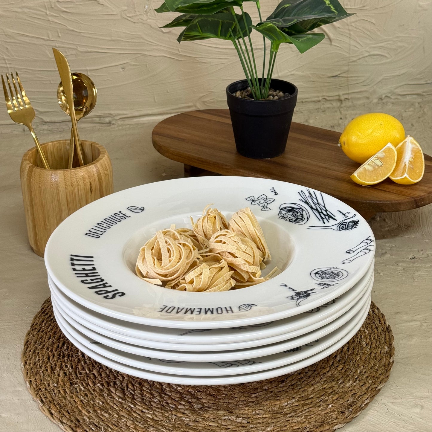 Porser Spagetti Porselen Makarna Tabağı 6 Adet