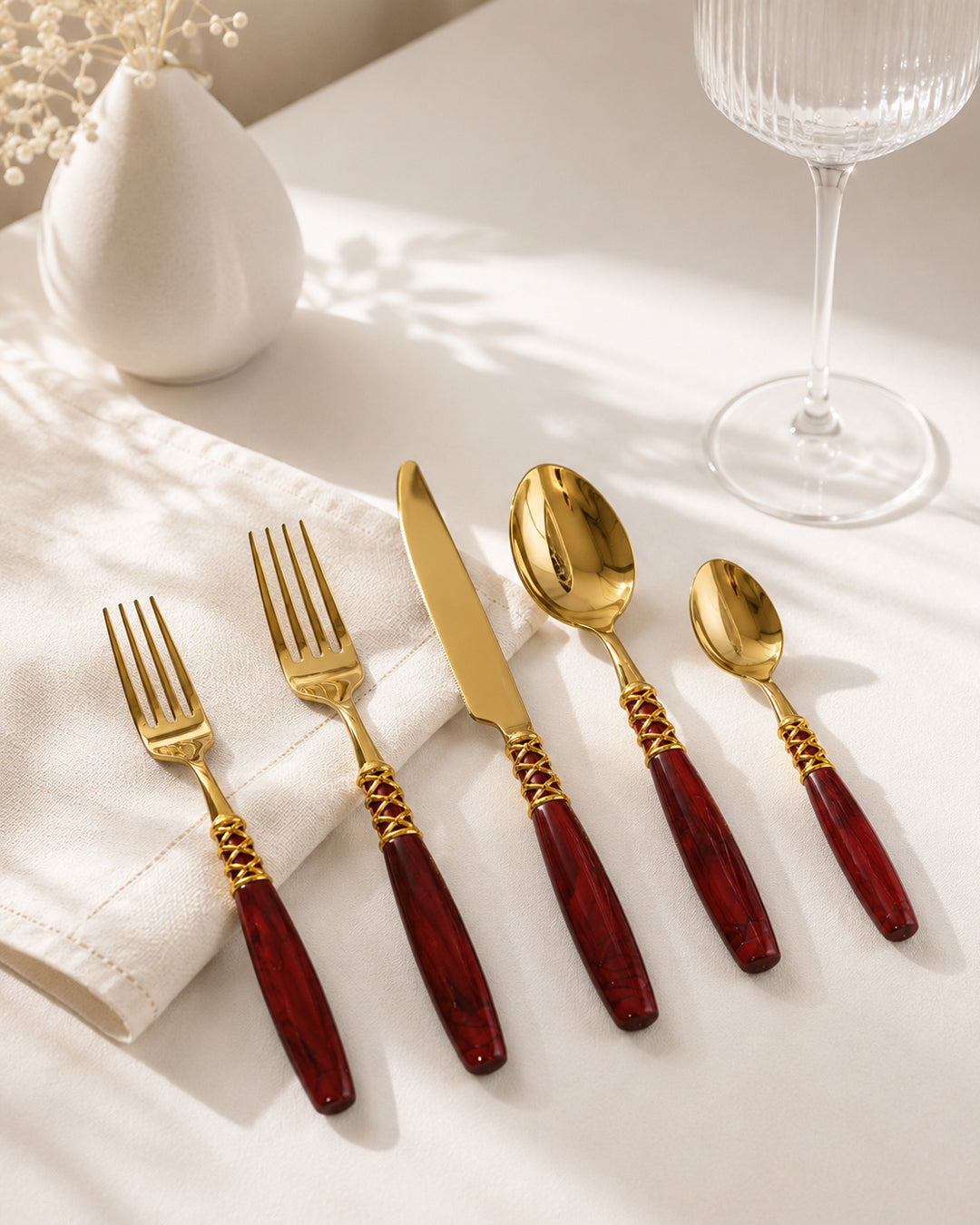Çatal Bıçak Kaşık Takımı Red Gold 30 Parça  Tr-7028