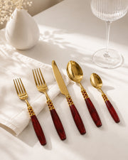 Çatal Bıçak Kaşık Takımı Red Gold 30 Parça  Tr-7028