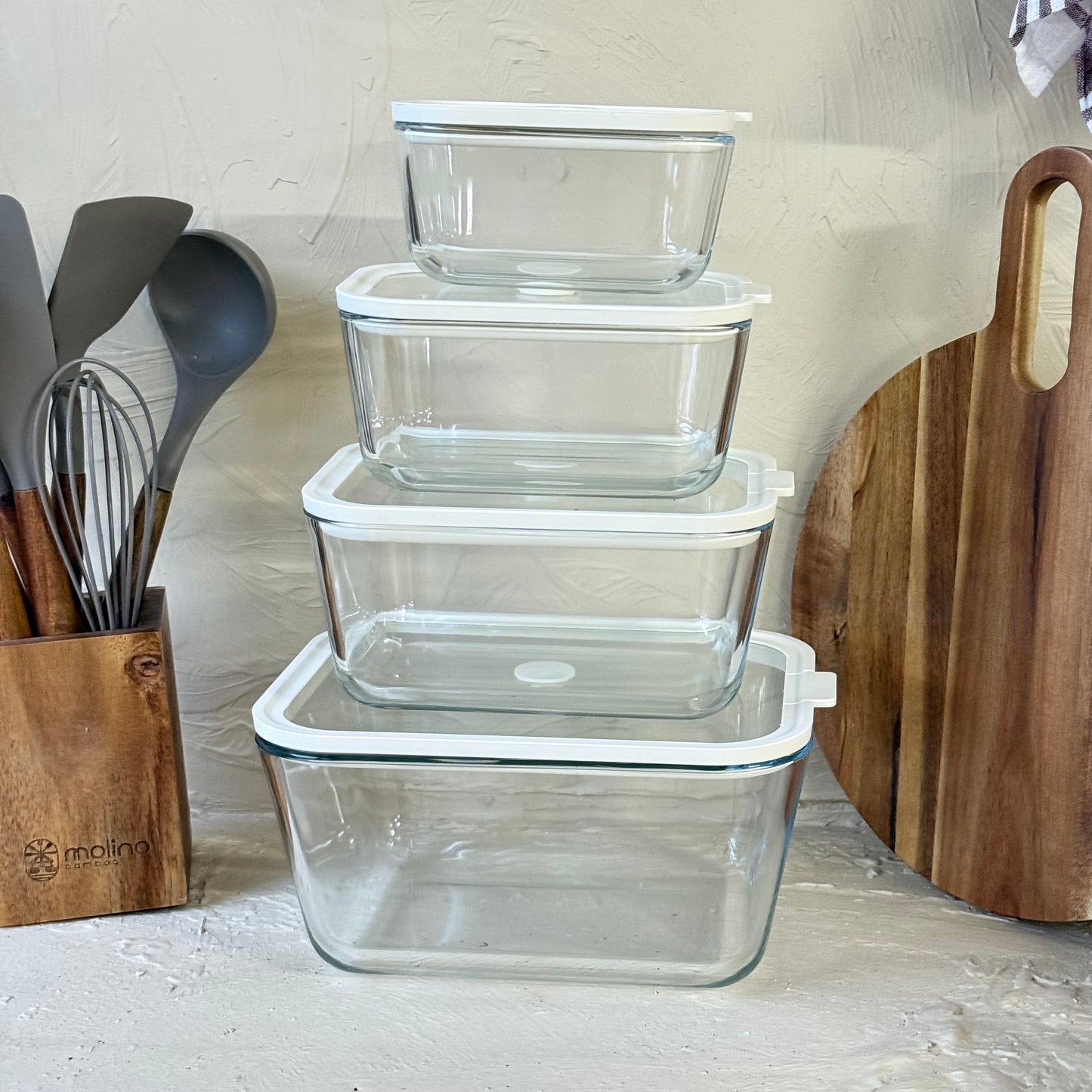 Arow Heilo Cam 4 Lü Saklama Kabı Krem Kapaklı KOD:6664