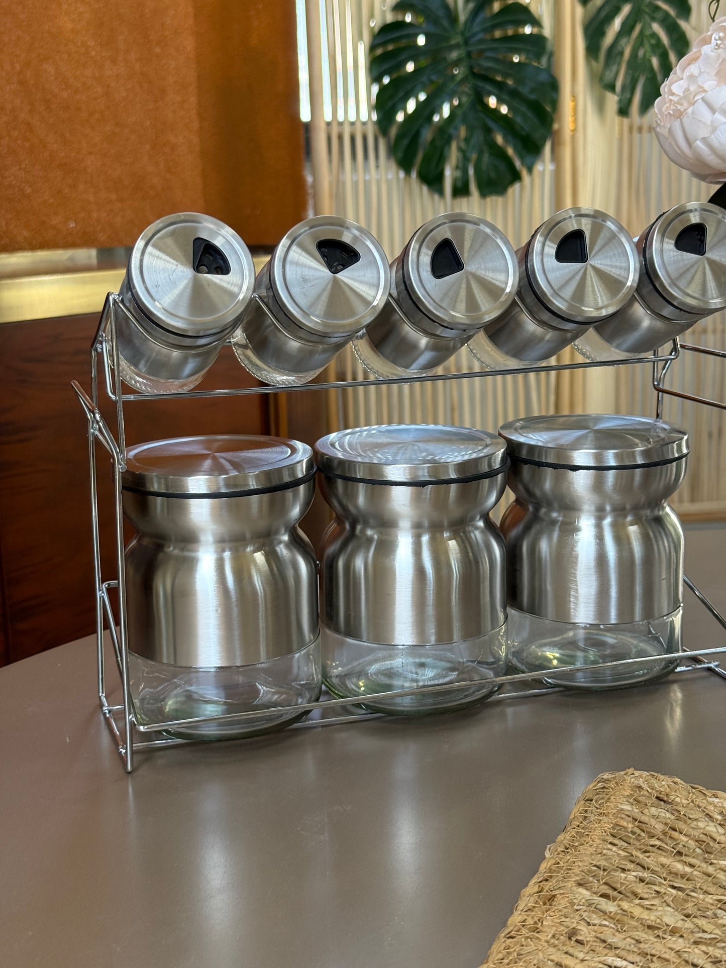 Sun Silver Metal Standlı 8 Parça Cam Baharatlık Seti KOD:13626