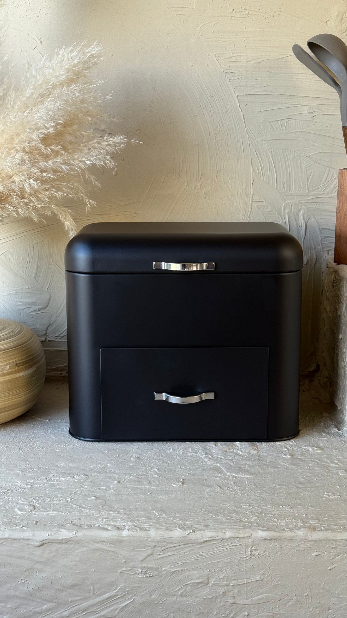 Vintage Çekmeceli Metal Ekmeklik Mat Siyah KOD:019