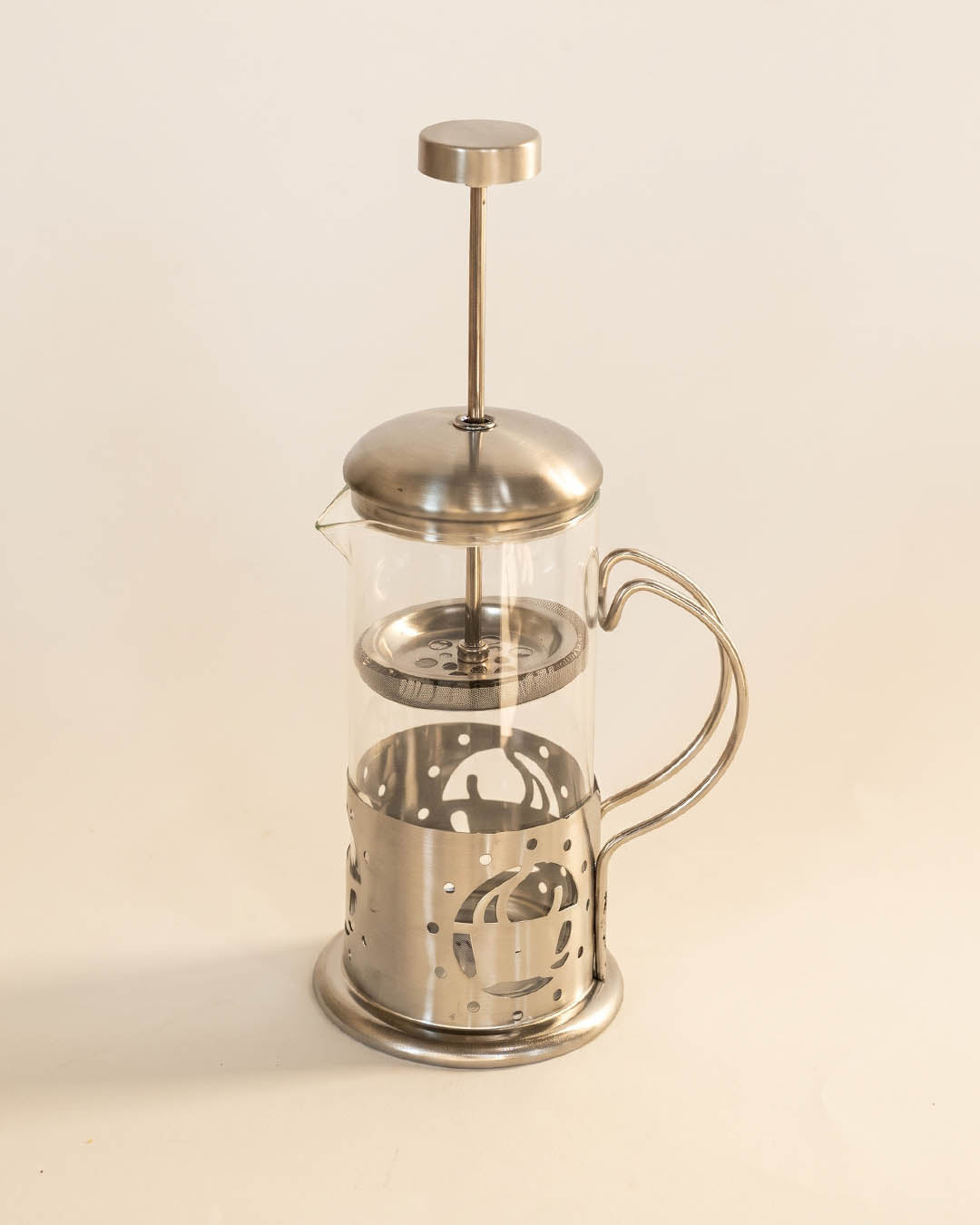 Paslanmaz Çelik Detaylı Borosilikat Cam French Press – 350 ml Trc-5616