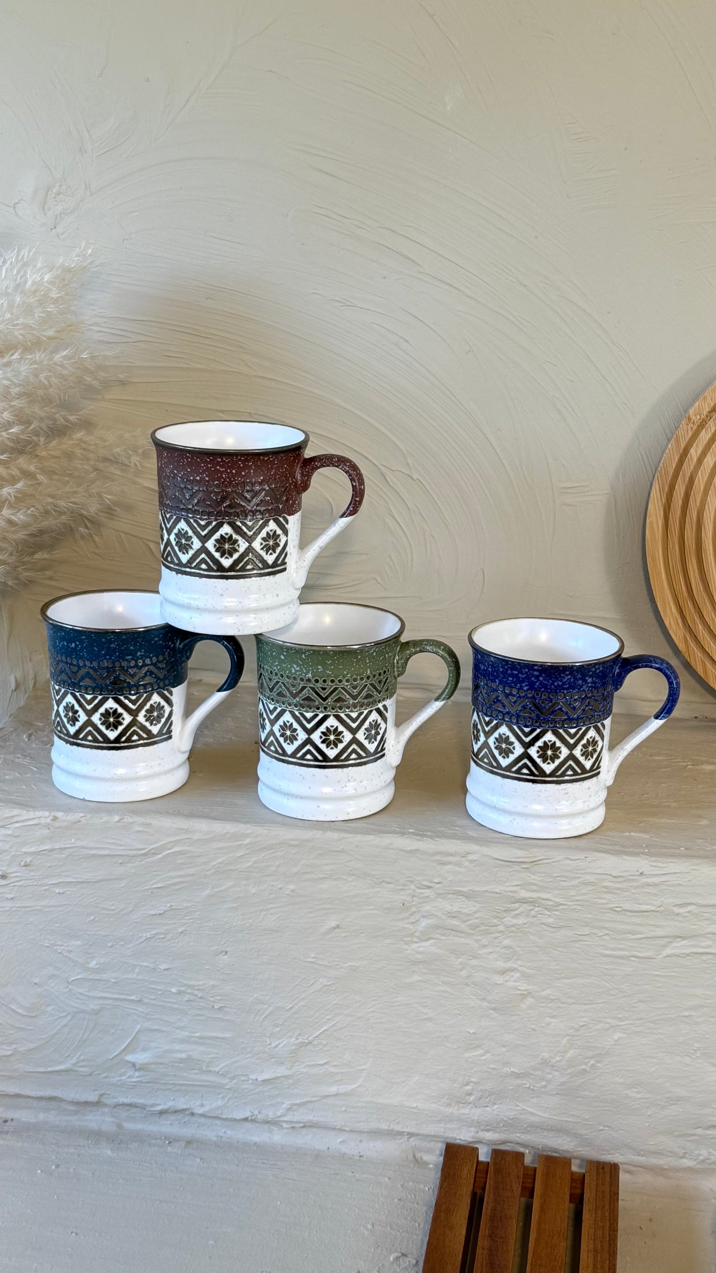 Tutku Porselen Boho Kupa 400 ml Saks Mavi KOD:3035