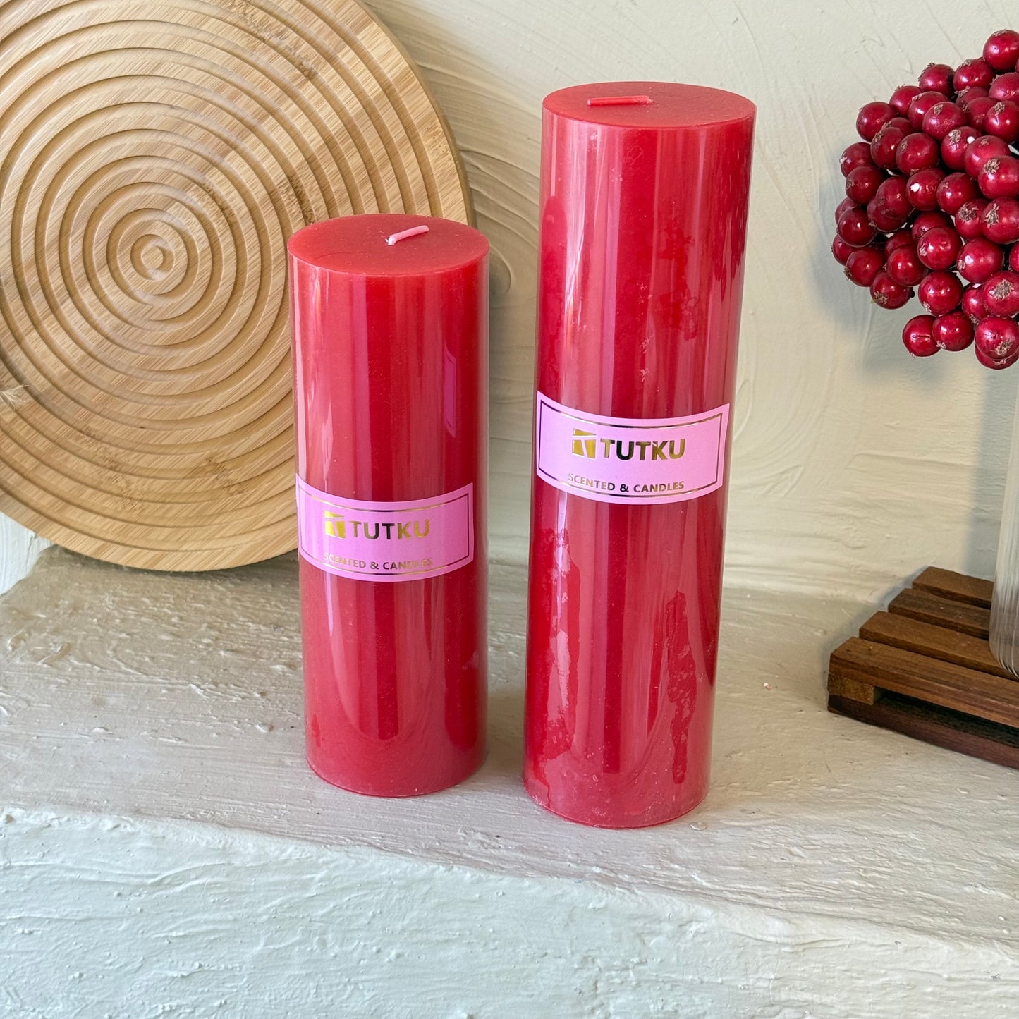 Tutku İki Boy Silindir Mum Seti Kırmızı