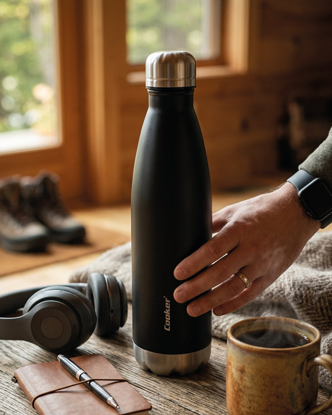 500 ml Paslanmaz Çelik Şişe Termos Siyah Miev