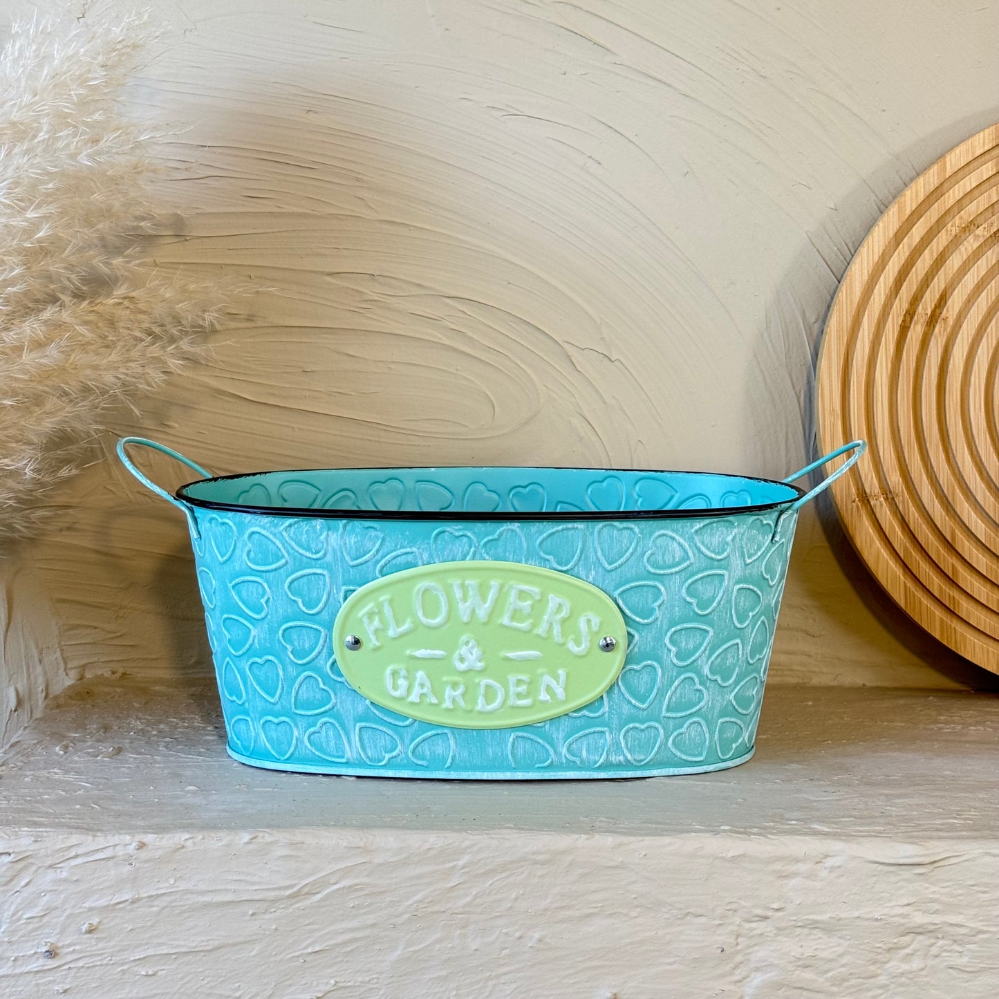 Tutku Vintage Oval Metal Kulplu Saksı Turkuaz KOD:3458