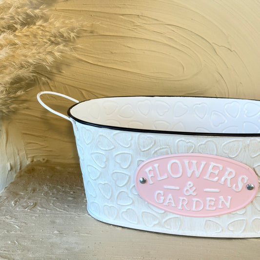 Tutku Vintage Oval Metal Kulplu Saksı Beyaz KOD:3458