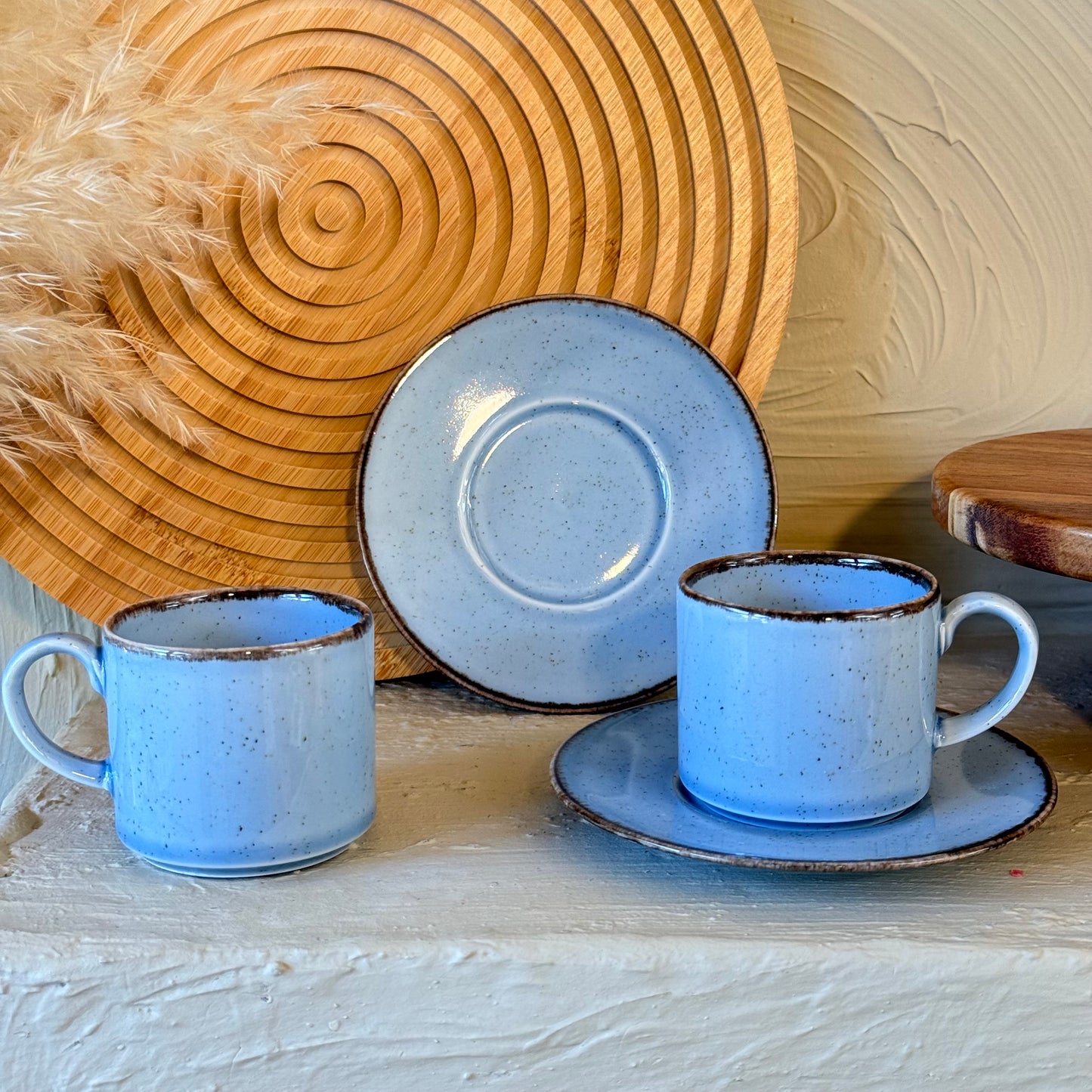 Porline İkili Porselen Kahve Fincan Seti Mavi