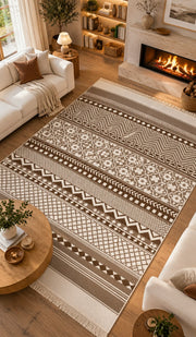 İskandinav Desenli Pamuklu Dokuma Kilim - Vizon Bej  Kilim (120x180 cm)