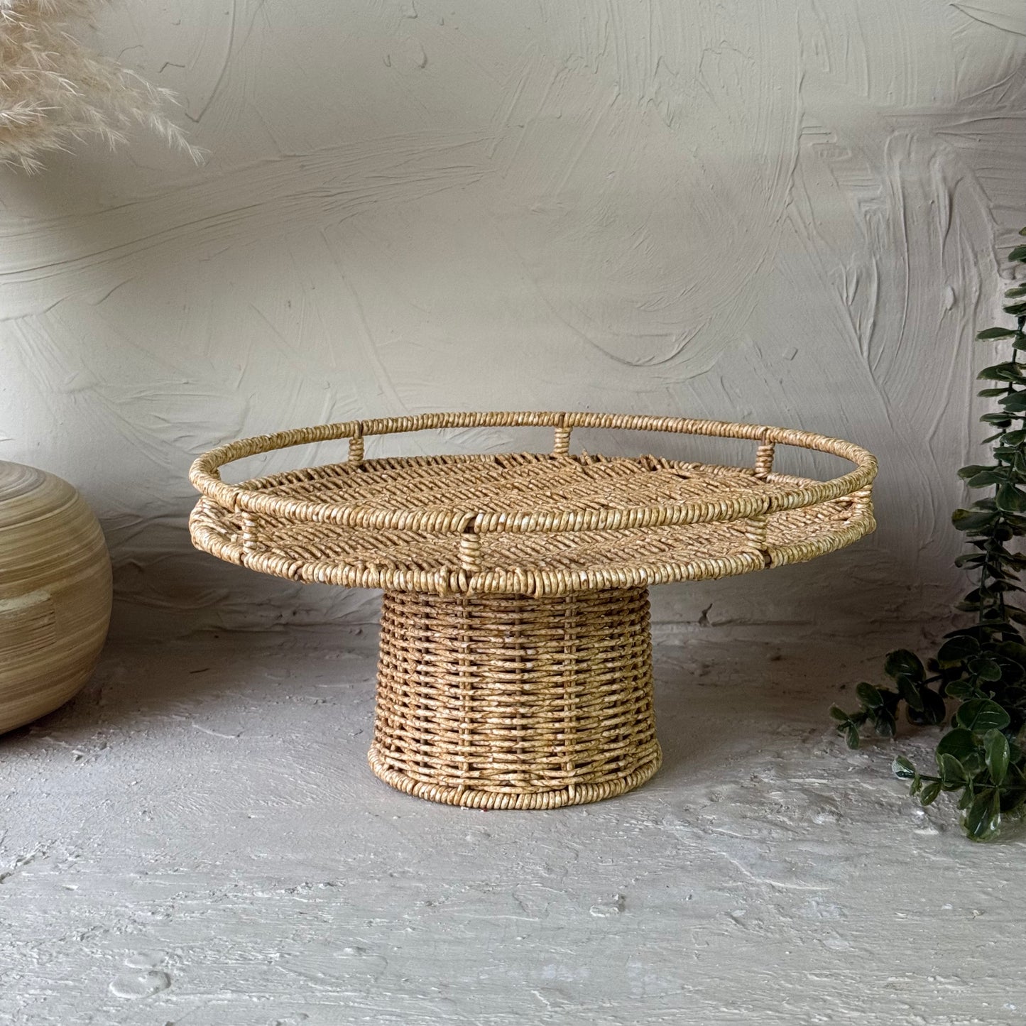 Rattan Ayaklı Yuvarlak Meyvelik Sunumluk Naturel