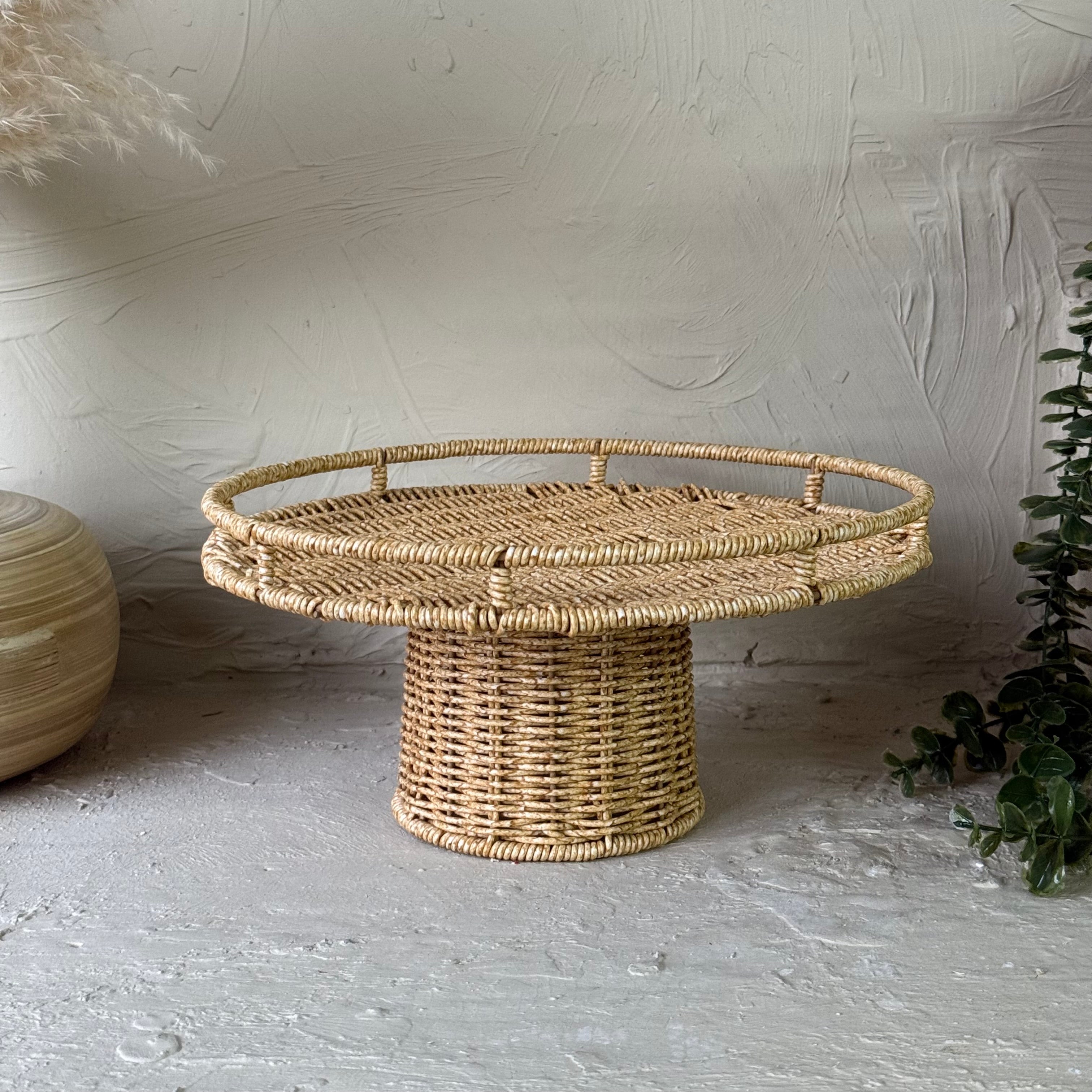 Rattan Ayaklı Yuvarlak Meyvelik Sunumluk Naturel