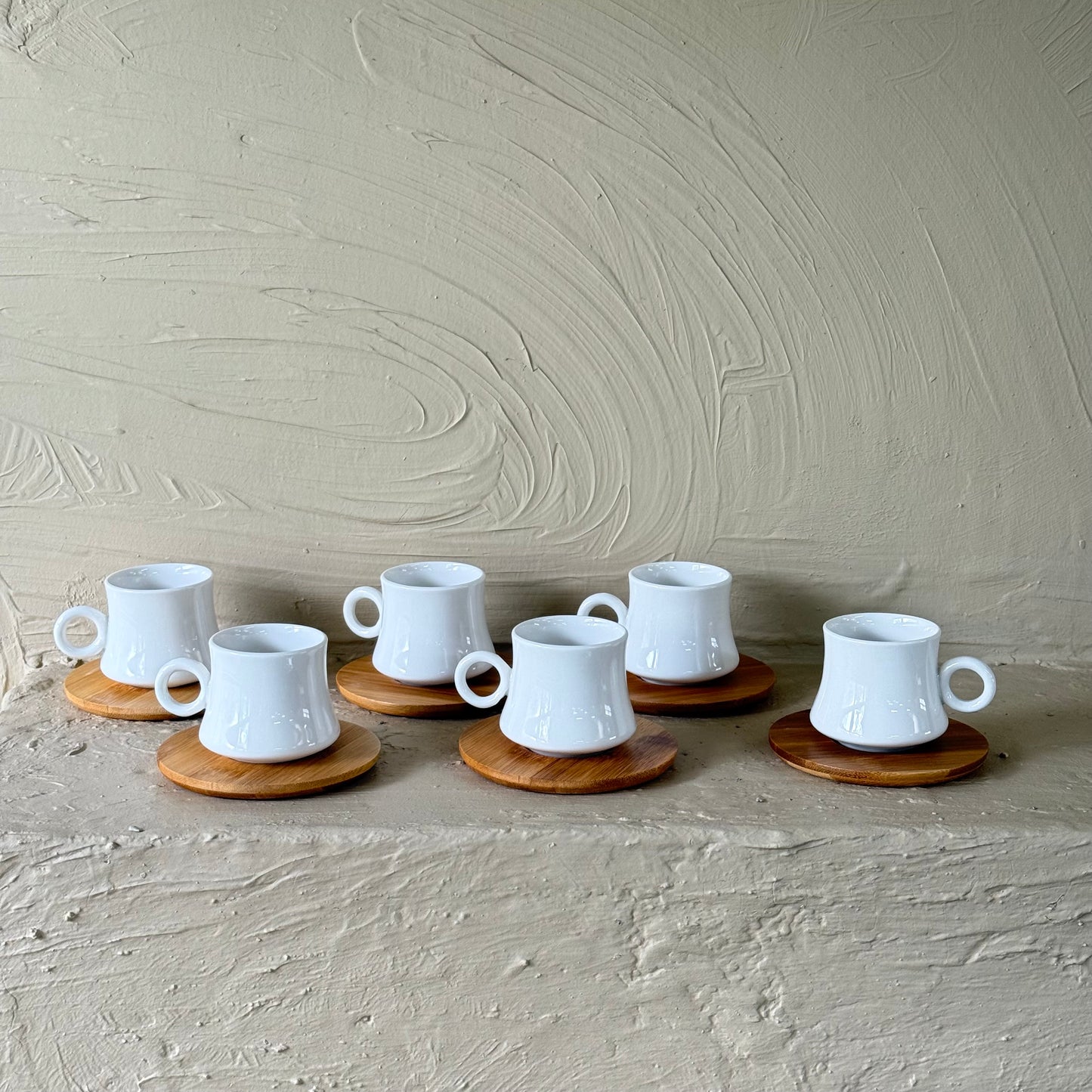 KRD Bambu Altlık Porselen Kahve Fincan Takımı Seti 6 Kişilik