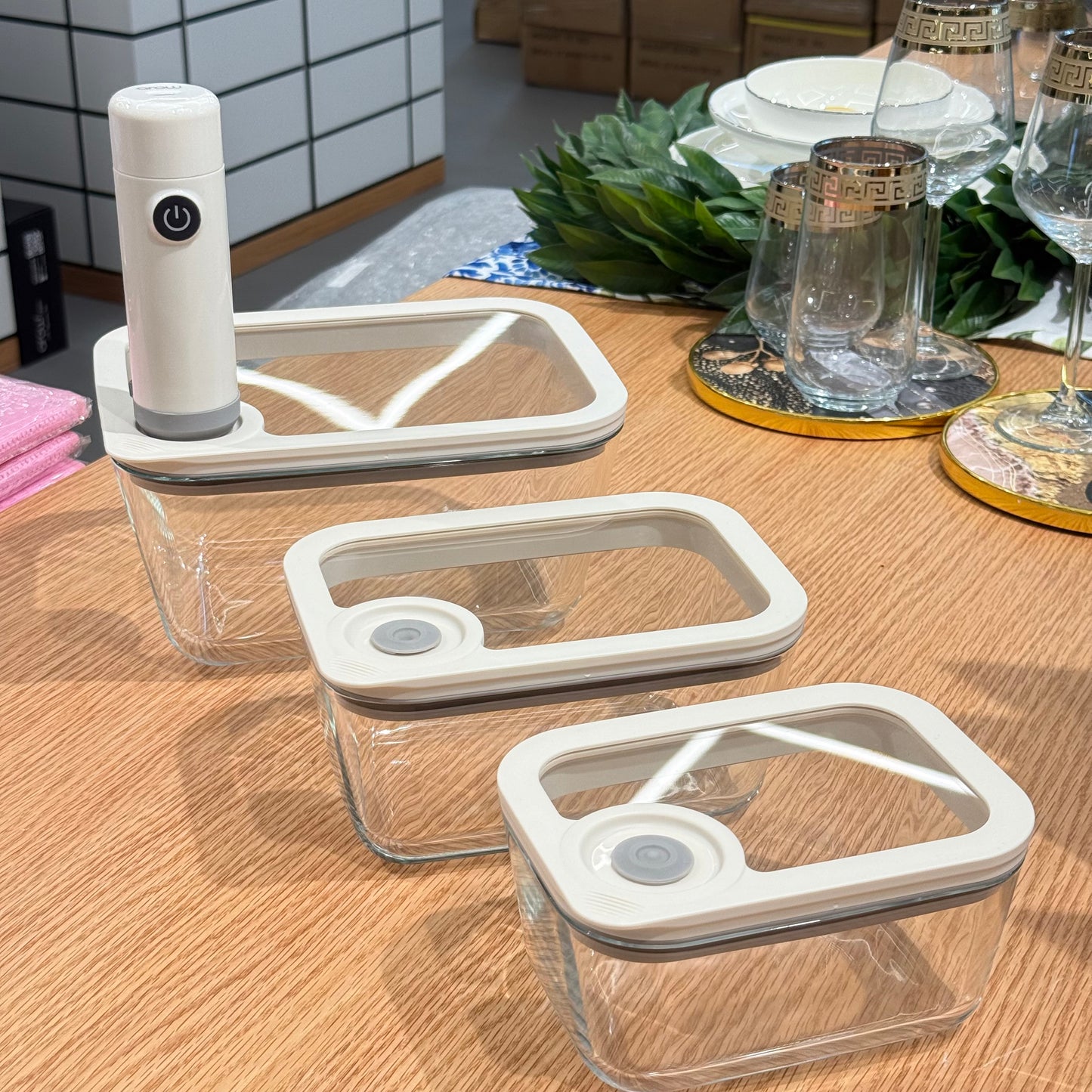 Arow Newness Cam Saklama Kabı Seti Elektrikli Vakum Pompa 4 Parça (YILIN ÜRÜNÜ)