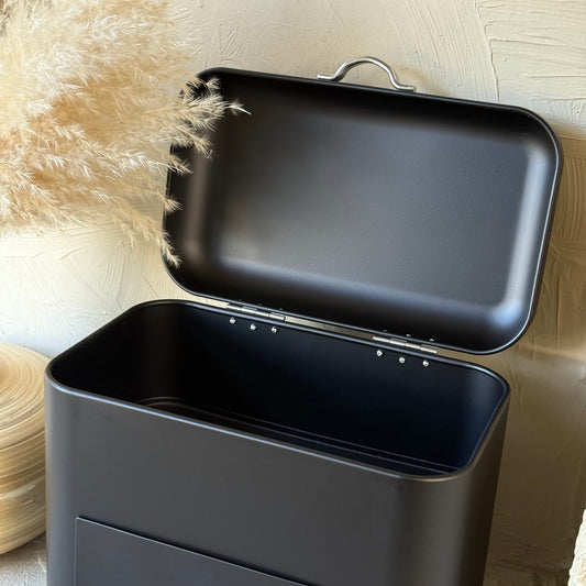 Vintage Çekmeceli Metal Ekmeklik Mat Siyah KOD:019