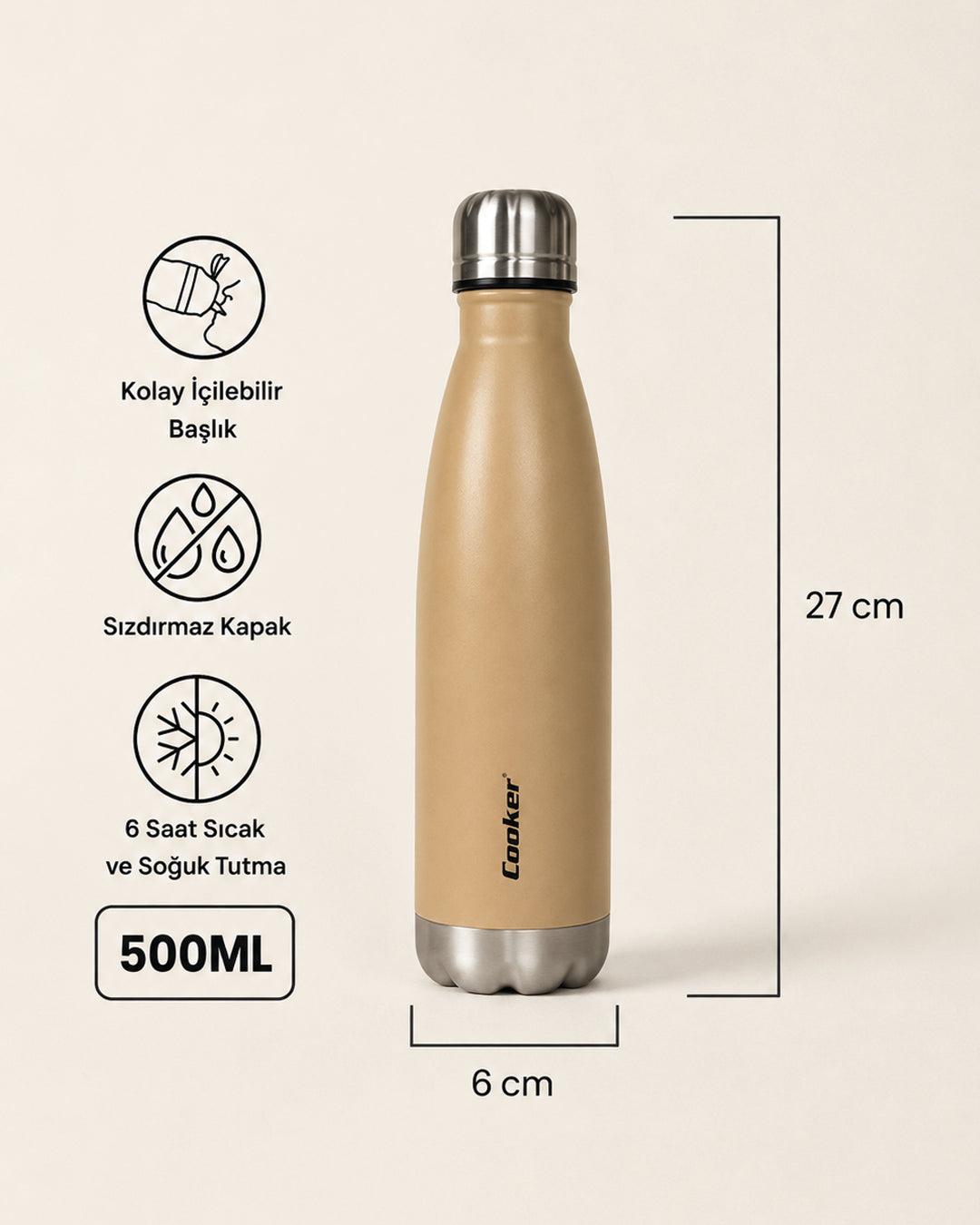 500 ml Paslanmaz Çelik Şişe Termos Kahve Miev
