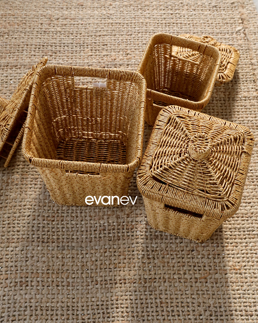 Wls Rattan 3 Boy Kare Patates Soğanlık Seti SR208
