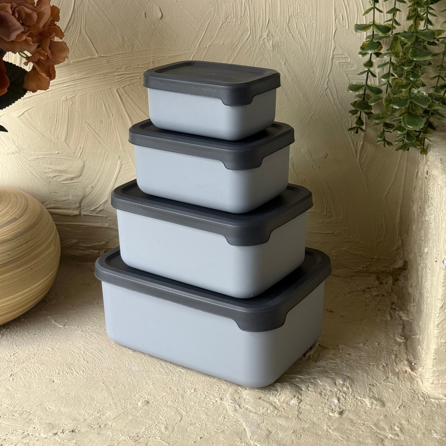 Elis 4 lü Dikdörtgen Saklama Kabı Seti Gri KOD:275