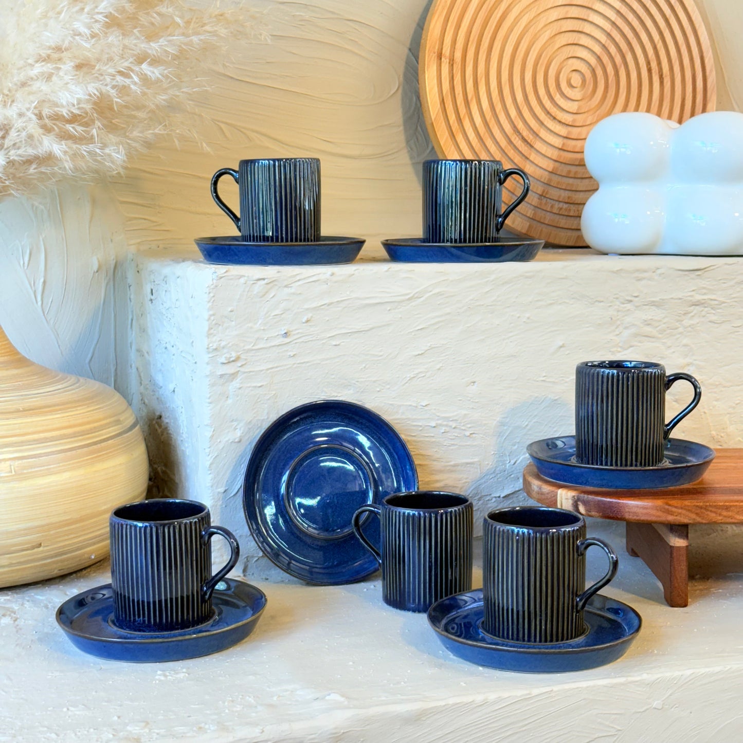 Porline Eliza Porselen Kahve Fincan Seti 6 Kişilik Mavi-Siyah