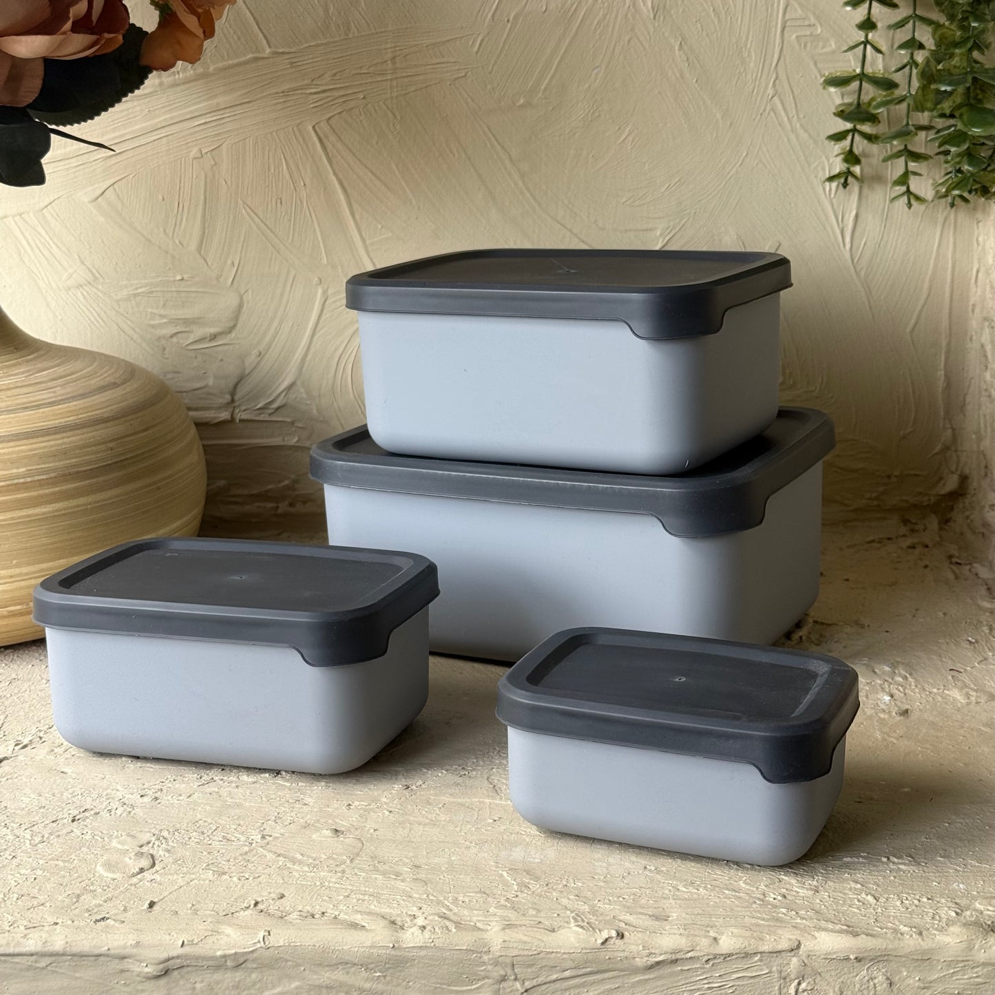 Elis 4 lü Dikdörtgen Saklama Kabı Seti Gri KOD:275